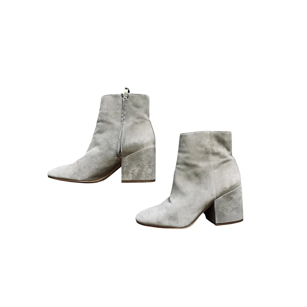 Sam Edelman Suede Block Heel Ankle Booties Light Taupe Gray Size 8.5